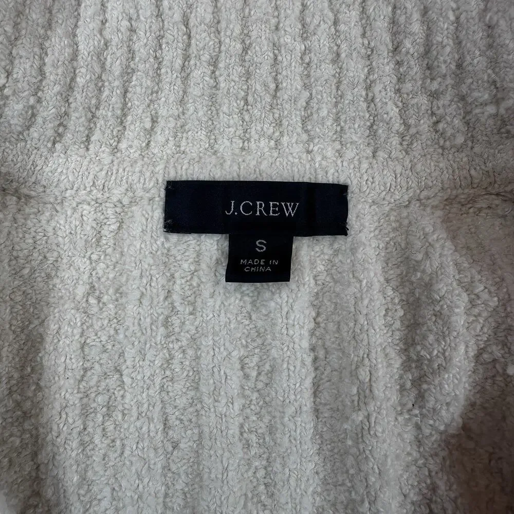 J. Crew Ribbed Boucle Collared Cotton-blend Beach Sweater Cream V-Neck Small